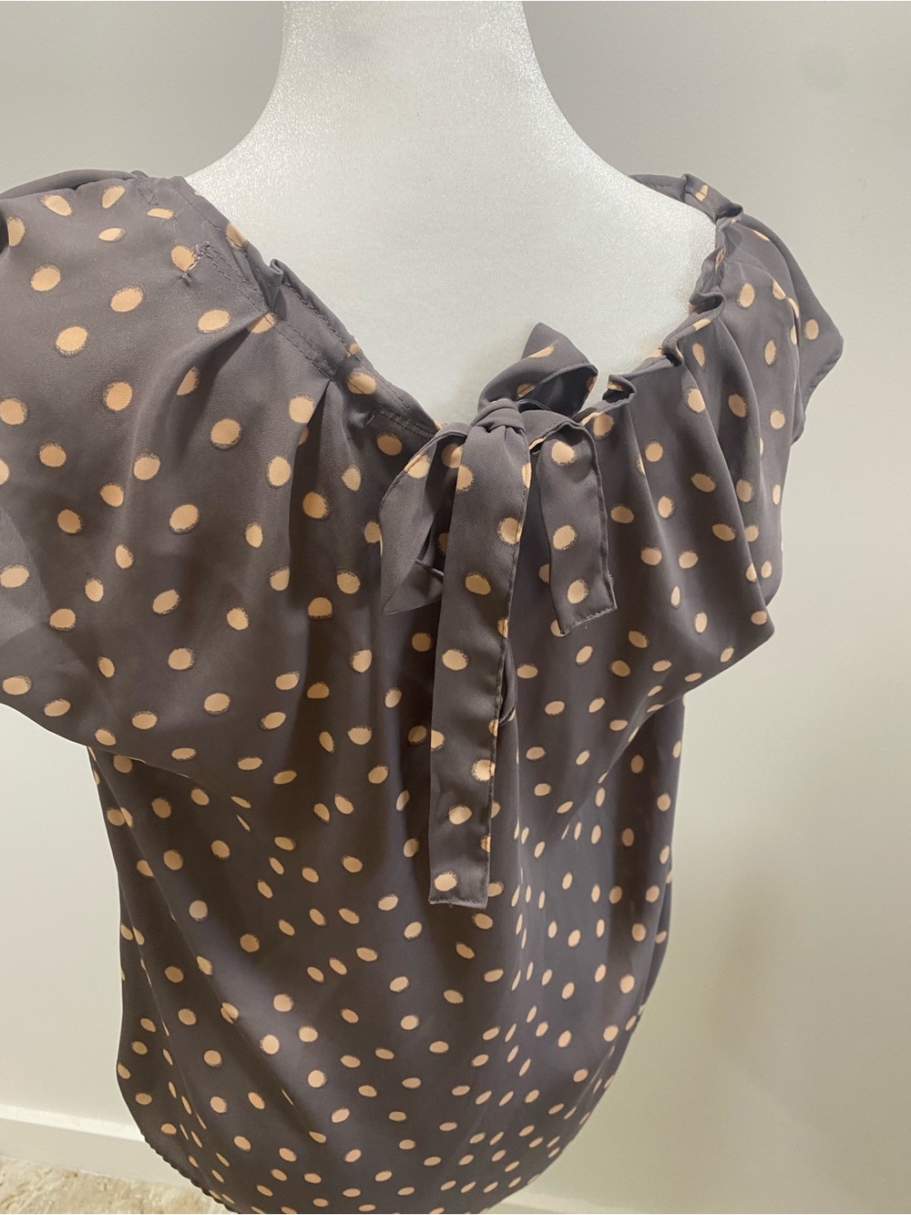 LC Lauren Conrad Taupe Blouse with Beige Polka Dots - Picture 2 of 3
